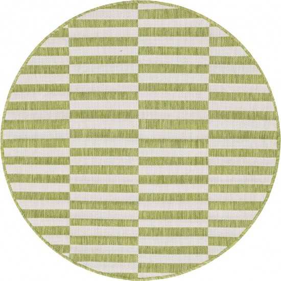 Rug Unique Loom Outdoor Striped Green Round 4' 0 x 4' 0