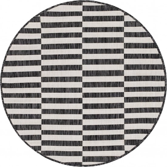 Rug Unique Loom Outdoor Striped Charcoal Round 4' 0 x 4' 0