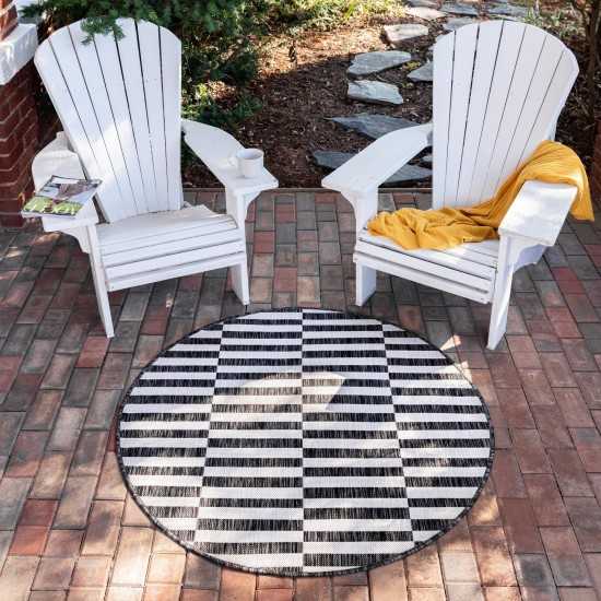 Rug Unique Loom Outdoor Striped Charcoal Round 4' 0 x 4' 0