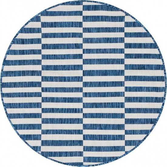 Rug Unique Loom Outdoor Striped Navy Blue Round 4' 0 x 4' 0