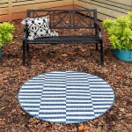 Rug Unique Loom Outdoor Striped Navy Blue Round 4' 0 x 4' 0