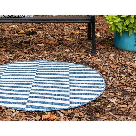 Rug Unique Loom Outdoor Striped Navy Blue Round 4' 0 x 4' 0