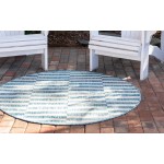 Rug Unique Loom Outdoor Striped Blue Round 4' 0 x 4' 0