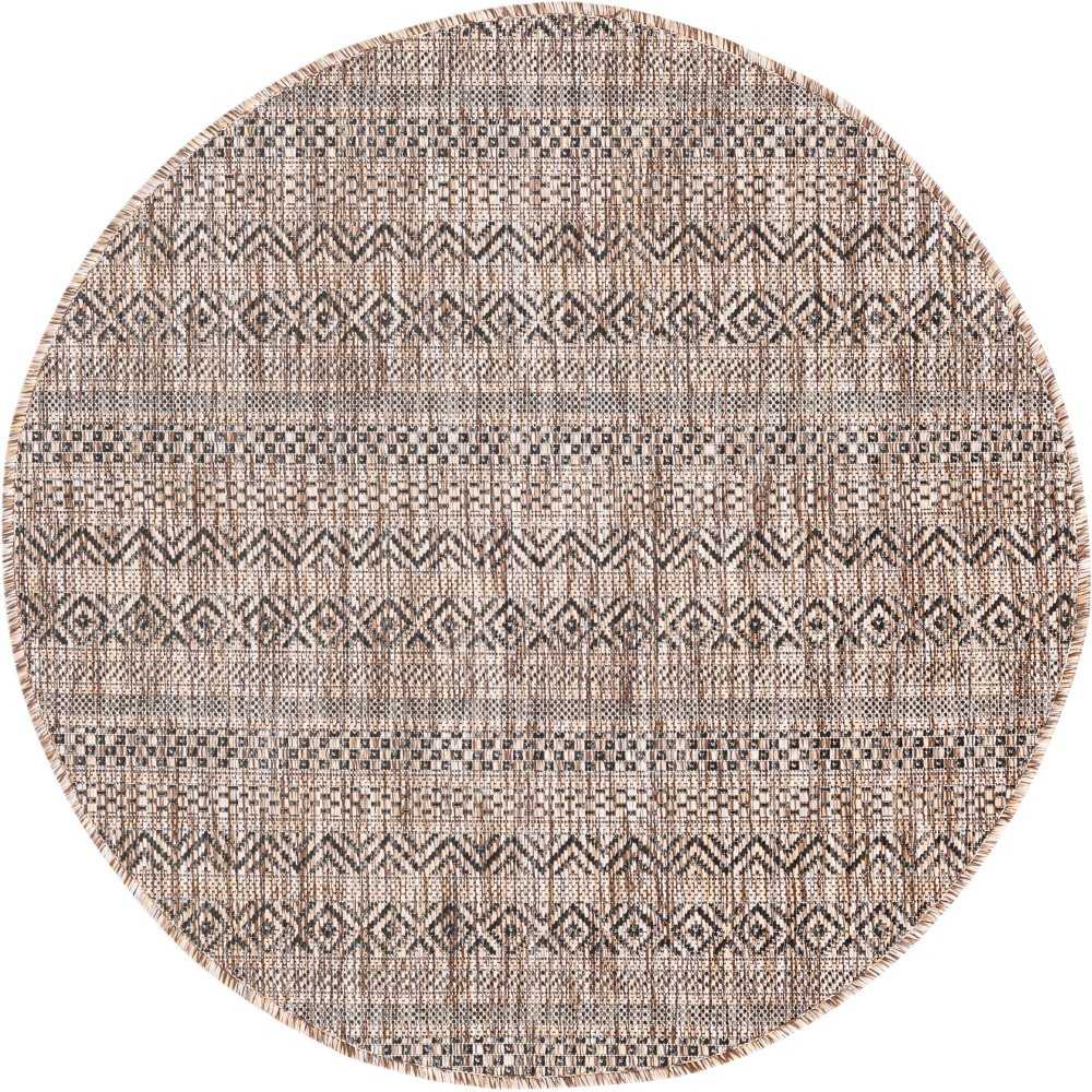 Rug Unique Loom Outdoor Striped Brown Round 3' 3 x 3' 3