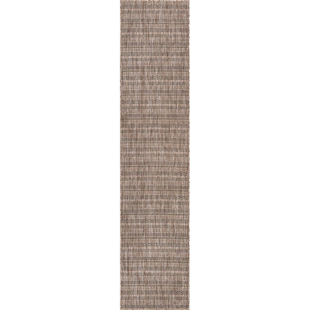 Rug Unique Loom Outdoor Striped Brown Runner 2' 7 x 12' 0