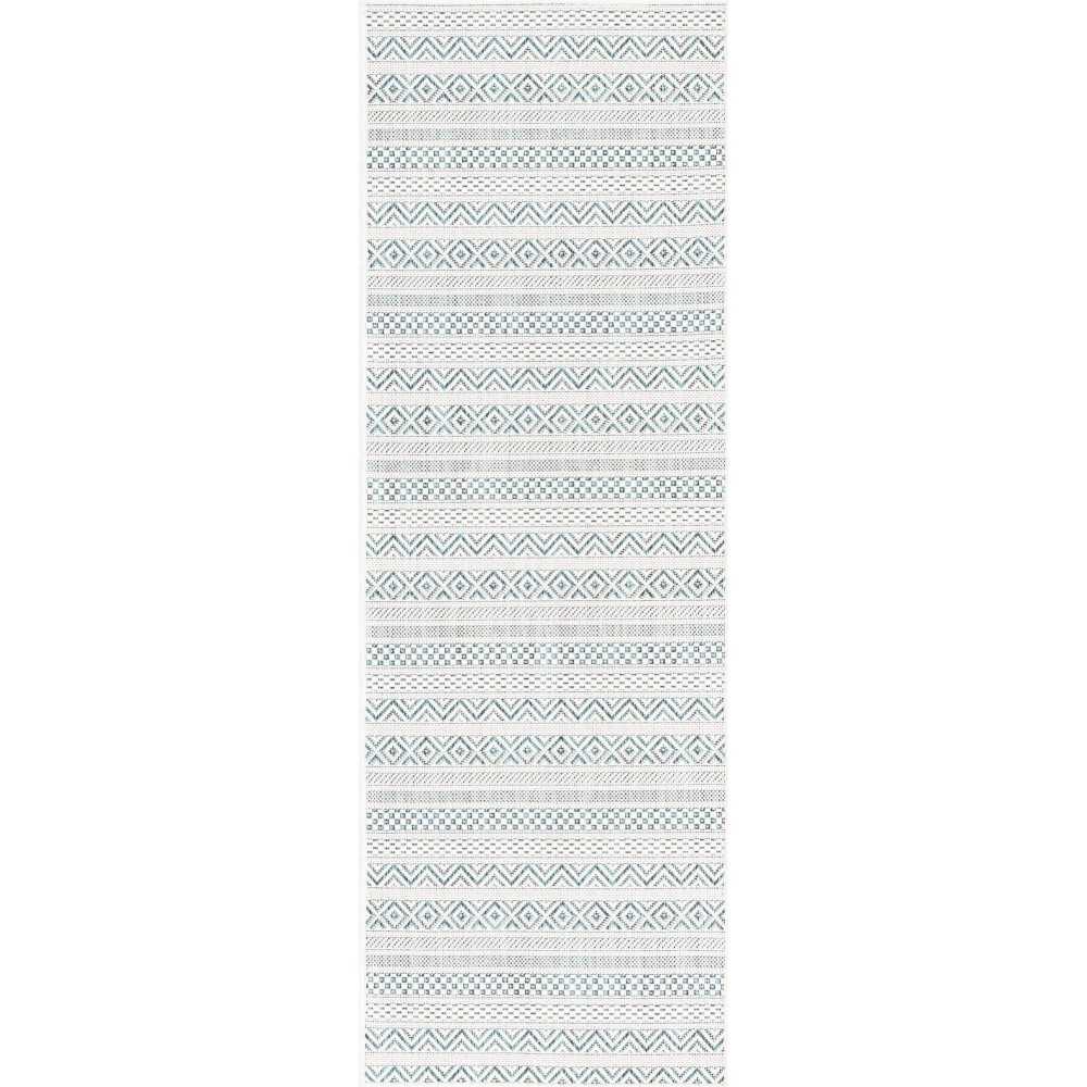 Rug Unique Loom Outdoor Striped Teal Runner 2' 0 x 6' 0