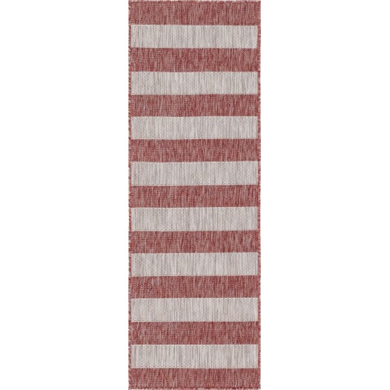 Rug Unique Loom Outdoor Striped Rust Red Runner 2' 0 x 6' 0