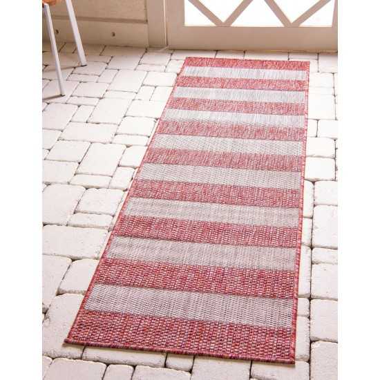 Rug Unique Loom Outdoor Striped Rust Red Runner 2' 0 x 6' 0