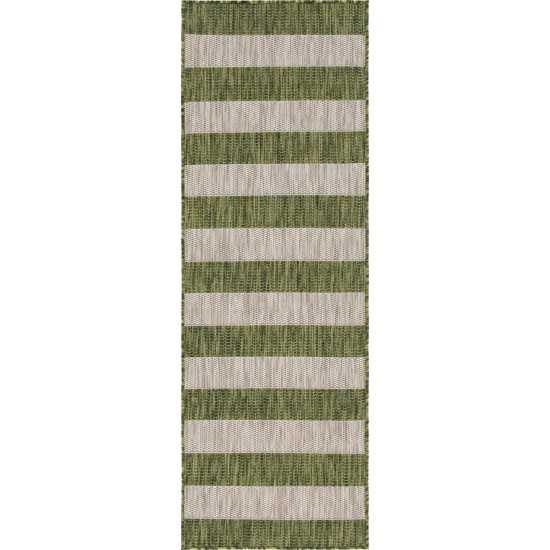 Rug Unique Loom Outdoor Striped Green Runner 2' 0 x 6' 0