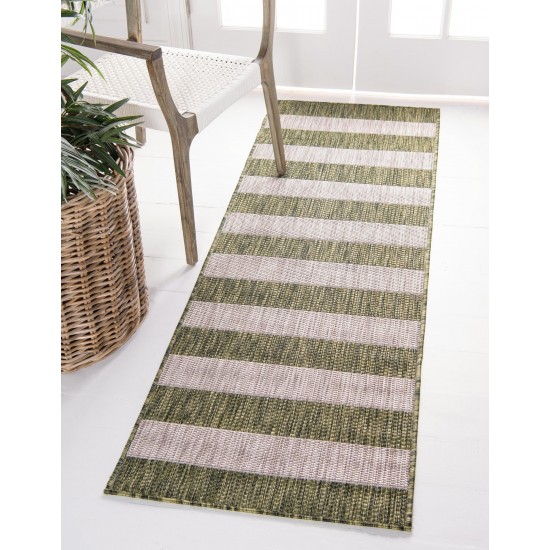 Rug Unique Loom Outdoor Striped Green Runner 2' 0 x 6' 0