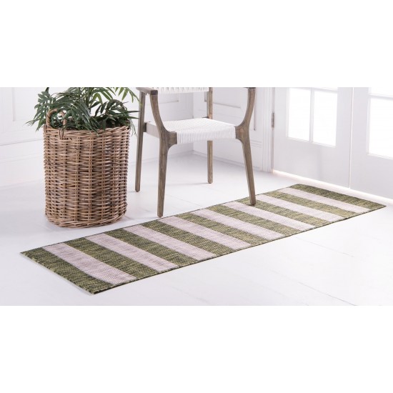 Rug Unique Loom Outdoor Striped Green Runner 2' 0 x 6' 0