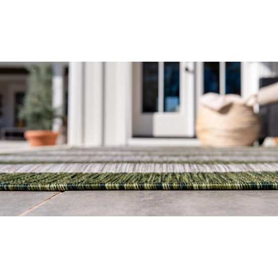 Rug Unique Loom Outdoor Striped Green Runner 2' 0 x 6' 0