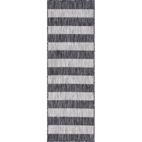 Rug Unique Loom Outdoor Striped Gray Runner 2' 0 x 6' 0