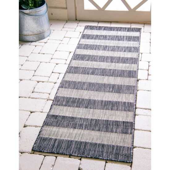 Rug Unique Loom Outdoor Striped Gray Runner 2' 0 x 6' 0