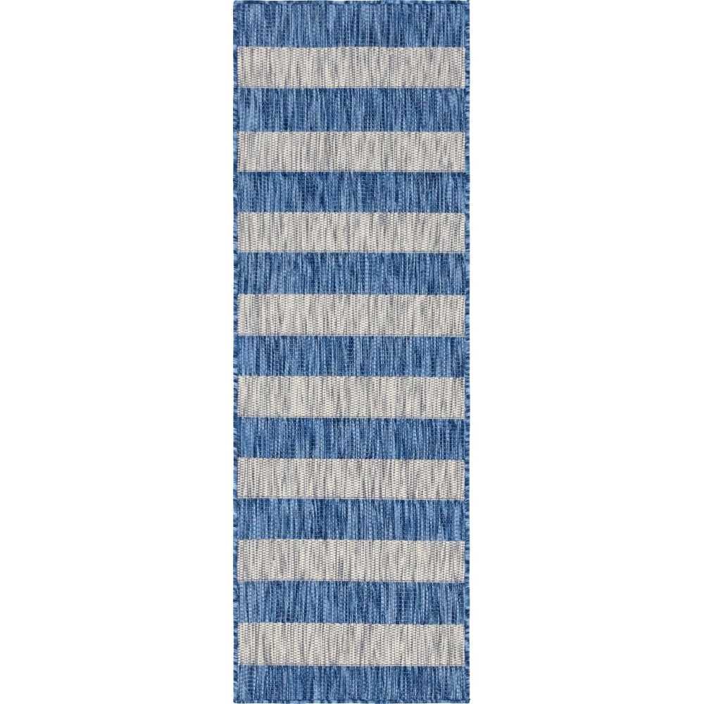 Rug Unique Loom Outdoor Striped Blue Runner 2' 0 x 6' 0