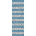 Rug Unique Loom Outdoor Striped Aqua Blue Runner 2' 0 x 6' 0