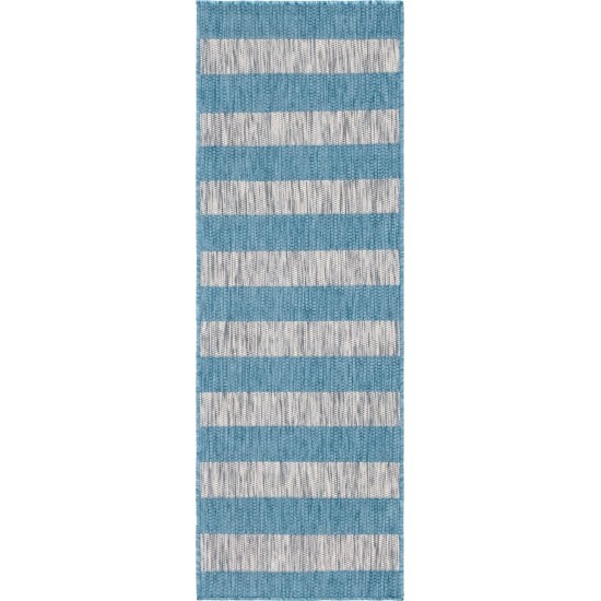 Rug Unique Loom Outdoor Striped Aqua Blue Runner 2' 0 x 6' 0