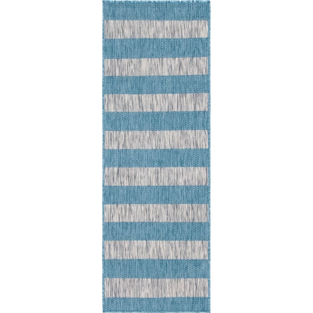 Rug Unique Loom Outdoor Striped Aqua Blue Runner 2' 0 x 6' 0 Rug Unique Loom Outdoor Striped Aqua Blue Runner 2' 0 x 6' 0