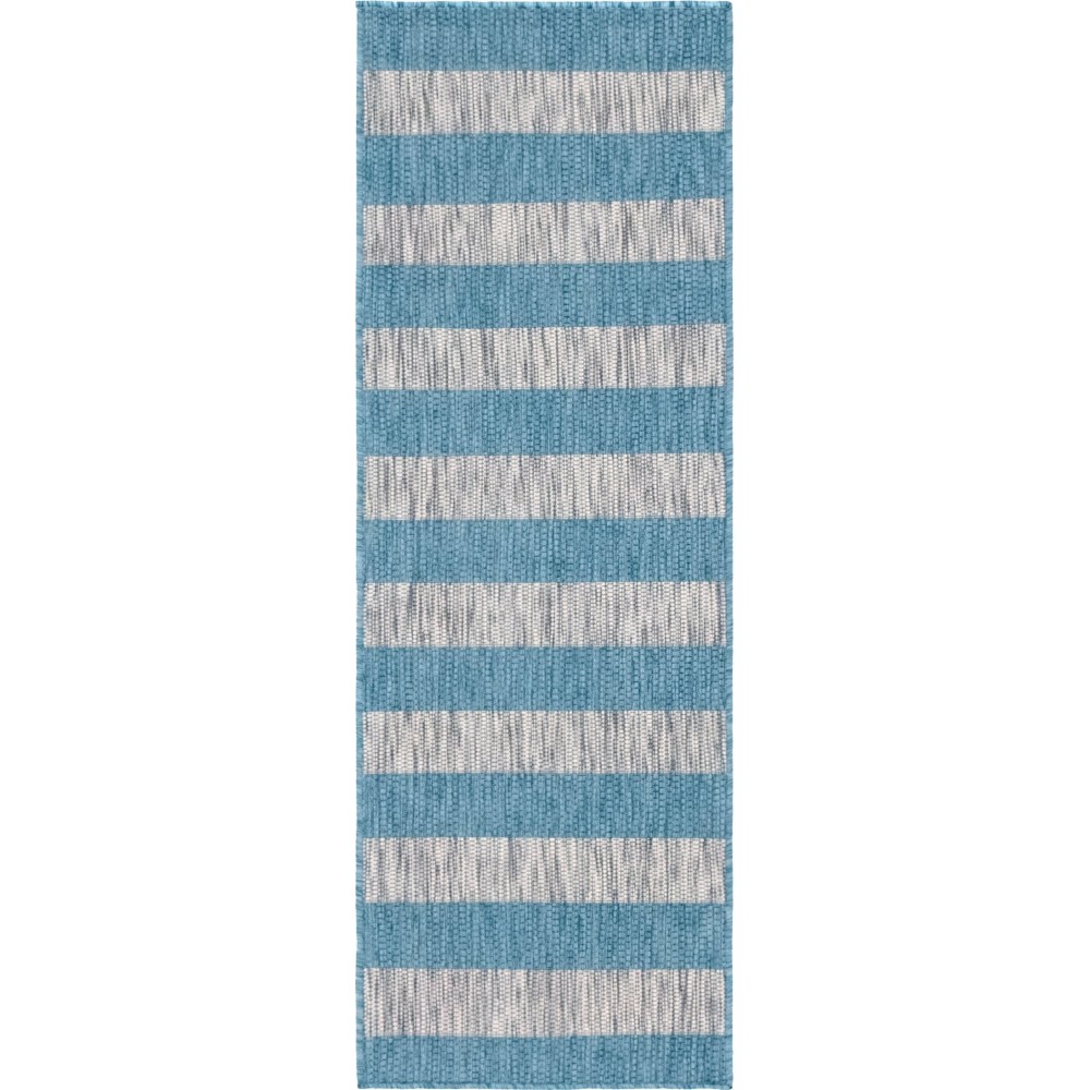 Rug Unique Loom Outdoor Striped Aqua Blue Runner 2' 0 x 6' 0