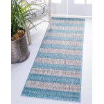 Rug Unique Loom Outdoor Striped Aqua Blue Runner 2' 0 x 6' 0