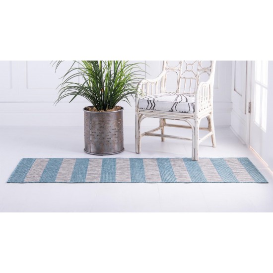 Rug Unique Loom Outdoor Striped Aqua Blue Runner 2' 0 x 6' 0