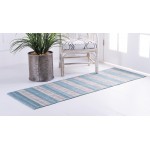 Rug Unique Loom Outdoor Striped Aqua Blue Runner 2' 0 x 6' 0