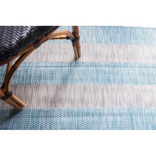 Rug Unique Loom Outdoor Striped Aqua Blue Runner 2' 0 x 6' 0