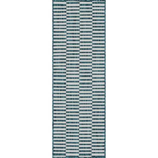 Rug Unique Loom Outdoor Striped Teal Runner 2' 0 x 6' 0