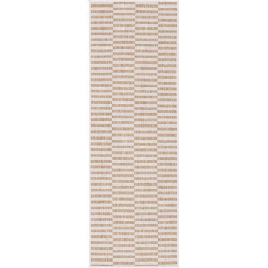 Rug Unique Loom Outdoor Striped Light Brown Runner 2' 0 x 6' 0