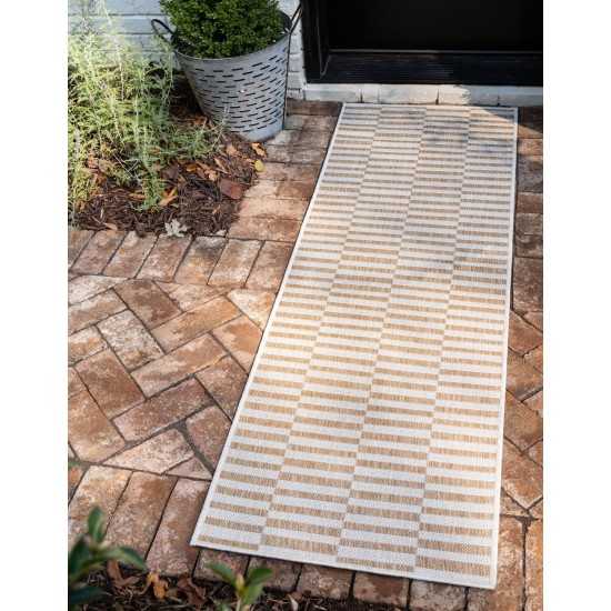 Rug Unique Loom Outdoor Striped Light Brown Runner 2' 0 x 6' 0