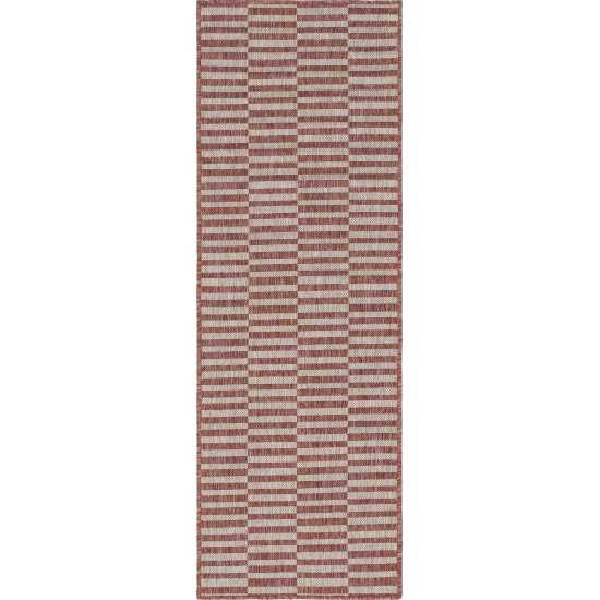 Rug Unique Loom Outdoor Striped Red Runner 2' 0 x 6' 0