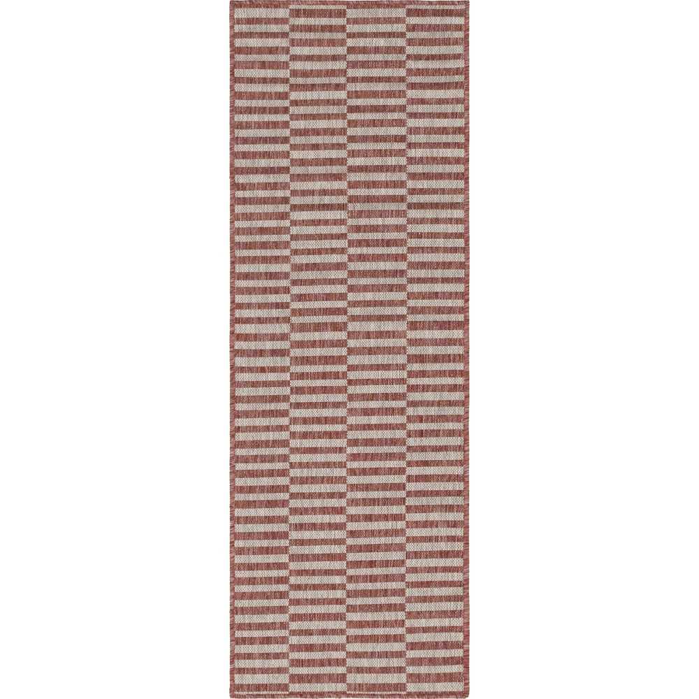 Rug Unique Loom Outdoor Striped Red Runner 2' 0 x 6' 0