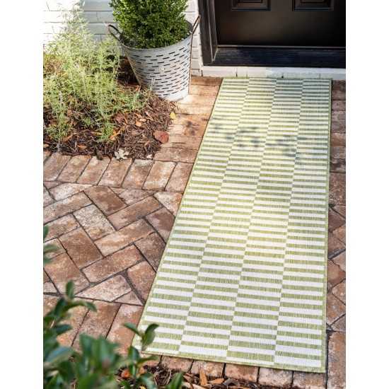 Rug Unique Loom Outdoor Striped Green Runner 2' 0 x 6' 0