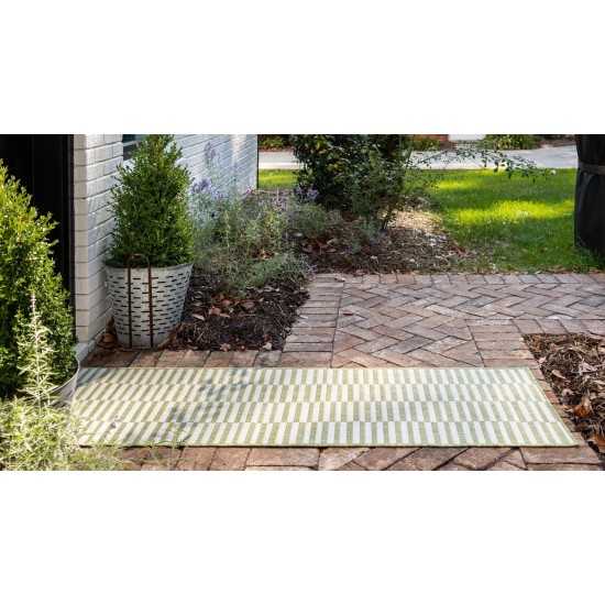 Rug Unique Loom Outdoor Striped Green Runner 2' 0 x 6' 0