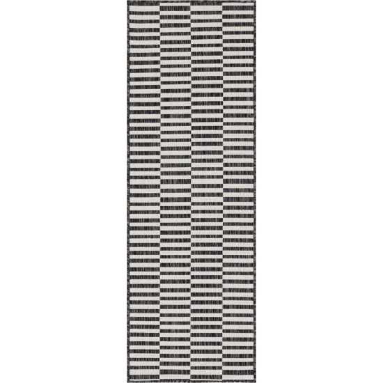 Rug Unique Loom Outdoor Striped Charcoal Runner 2' 0 x 6' 0