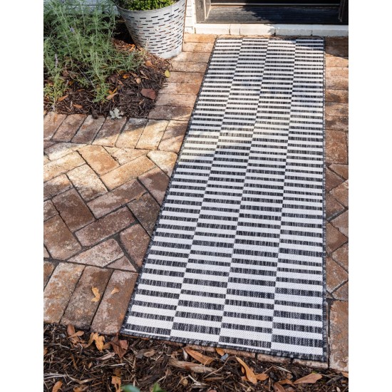 Rug Unique Loom Outdoor Striped Charcoal Runner 2' 0 x 6' 0