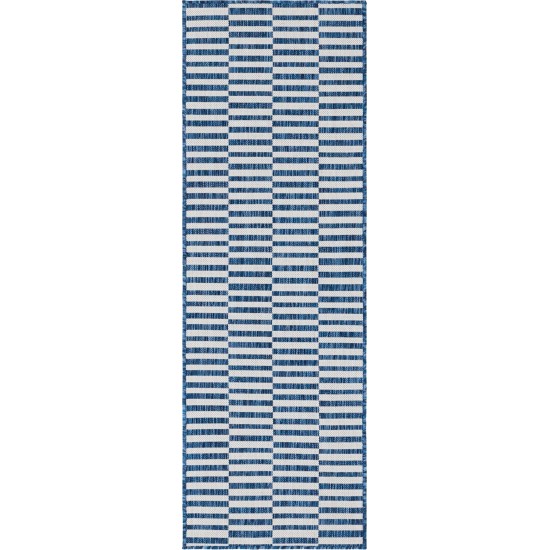 Rug Unique Loom Outdoor Striped Navy Blue Runner 2' 0 x 6' 0