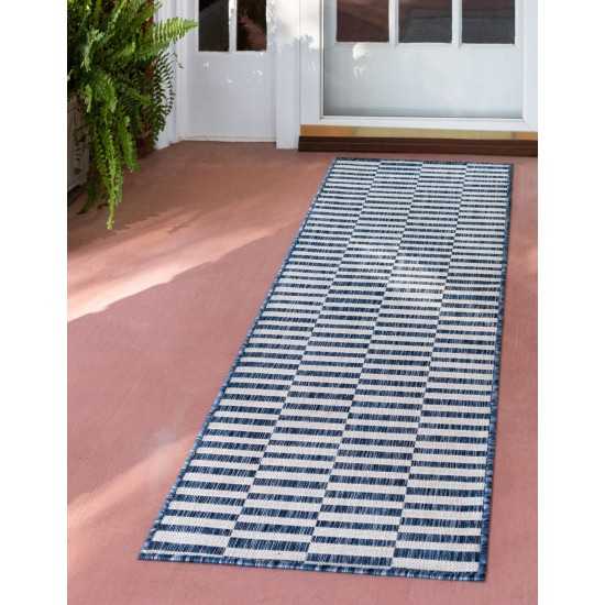 Rug Unique Loom Outdoor Striped Navy Blue Runner 2' 0 x 6' 0