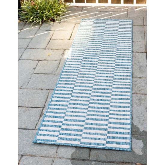 Rug Unique Loom Outdoor Striped Blue Runner 2' 0 x 6' 0