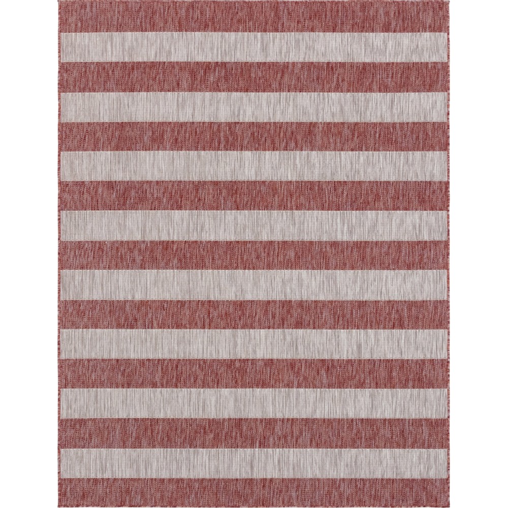 Rug Unique Loom Outdoor Striped Rust Red Rectangular 9' 0 x 12' 0