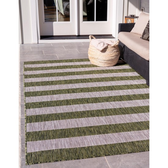 Rug Unique Loom Outdoor Striped Green Rectangular 9' 0 x 12' 0