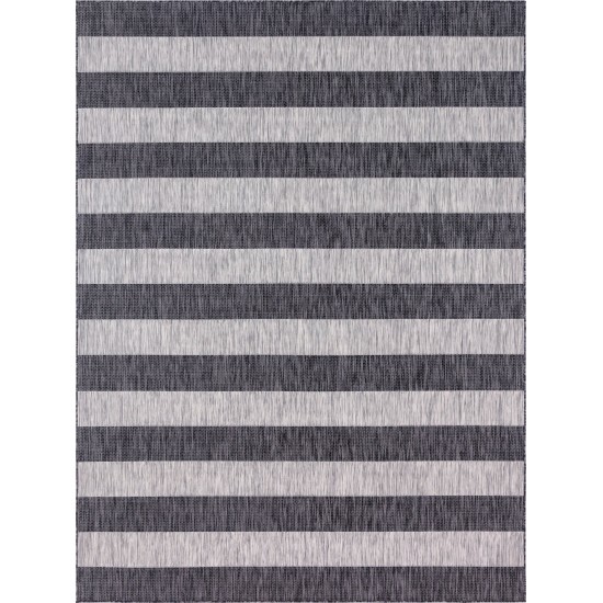 Rug Unique Loom Outdoor Striped Gray Rectangular 9' 0 x 12' 0