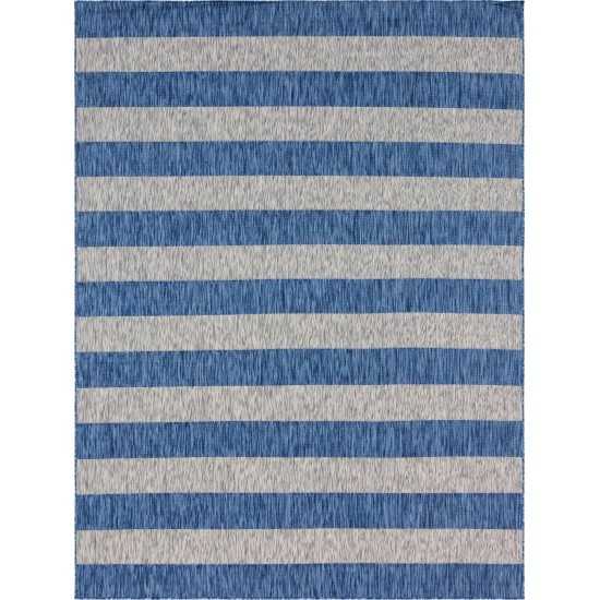 Rug Unique Loom Outdoor Striped Blue Rectangular 9' 0 x 12' 0