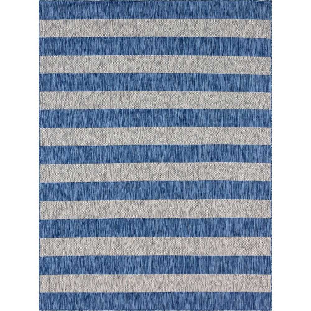 Rug Unique Loom Outdoor Striped Blue Rectangular 9' 0 x 12' 0