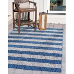 Rug Unique Loom Outdoor Striped Blue Rectangular 9' 0 x 12' 0