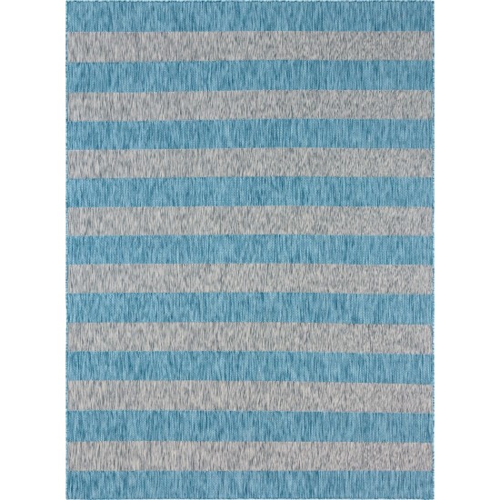 Rug Unique Loom Outdoor Striped Aqua Blue Rectangular 9' 0 x 12' 0