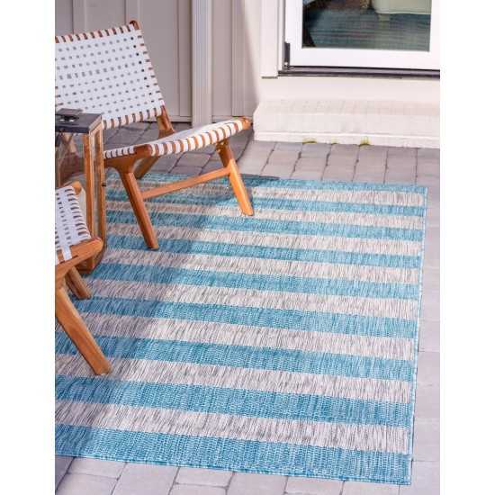 Rug Unique Loom Outdoor Striped Aqua Blue Rectangular 9' 0 x 12' 0