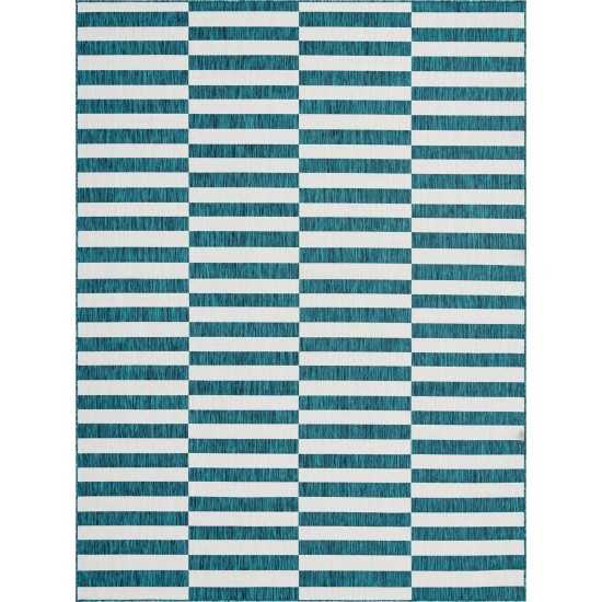 Rug Unique Loom Outdoor Striped Teal Rectangular 9' 0 x 12' 0