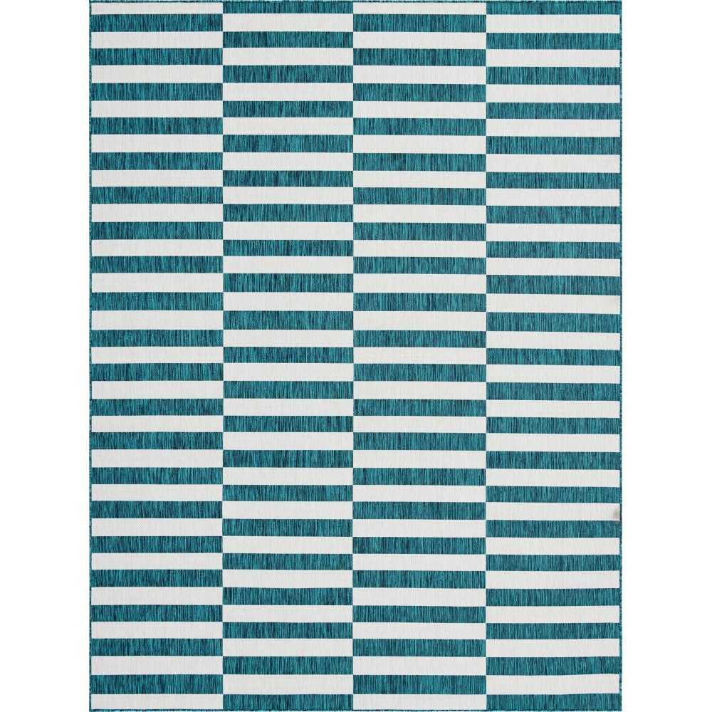 Rug Unique Loom Outdoor Striped Teal Rectangular 9' 0 x 12' 0 Rug Unique Loom Outdoor Striped Teal Rectangular 9' 0 x 12' 0