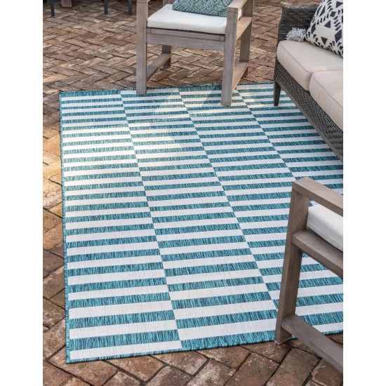 Rug Unique Loom Outdoor Striped Teal Rectangular 9' 0 x 12' 0